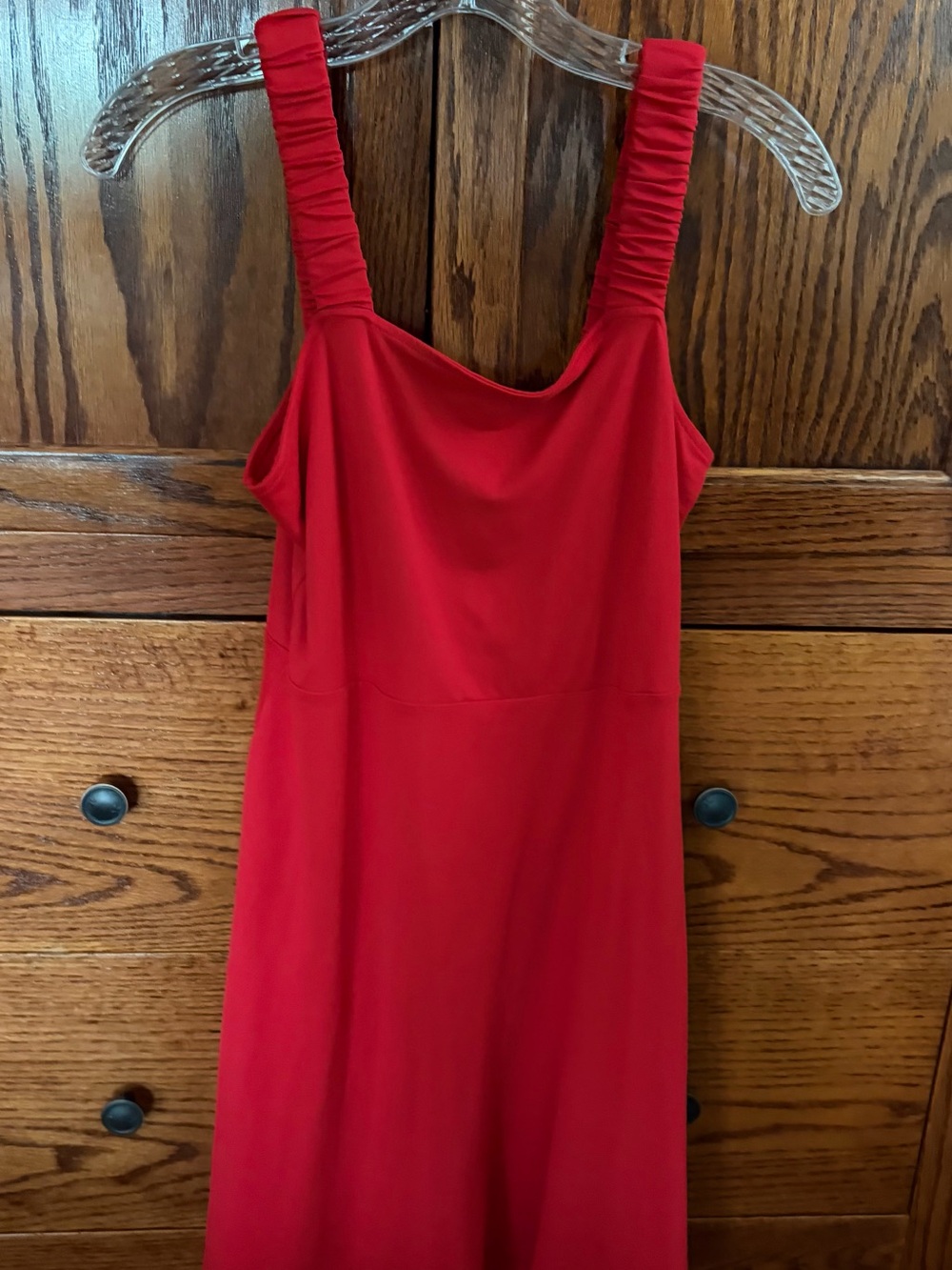SO Bright Red Ruched-Strap Tank Dress